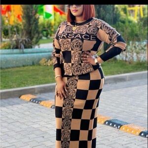 Black and Beige Checkerboard Maxi Skirt